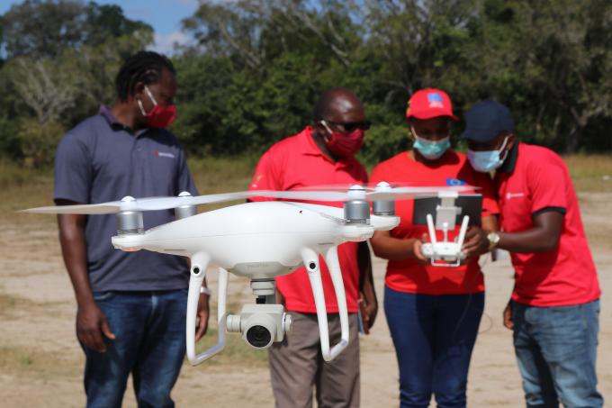 Save the Children Staff deploy the UAV at Grassflats Primary School