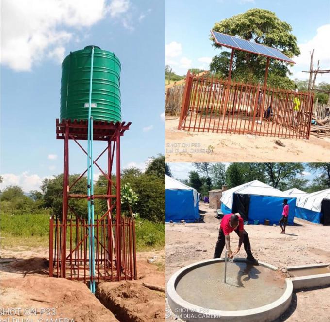 A solar powered borehole supplies water to water points established around the school 